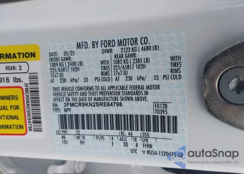 2025 Ford Bronco Sport Free Wheeling z USA, uszkodzony, nr VIN 3FMCR9KN2SRE84798